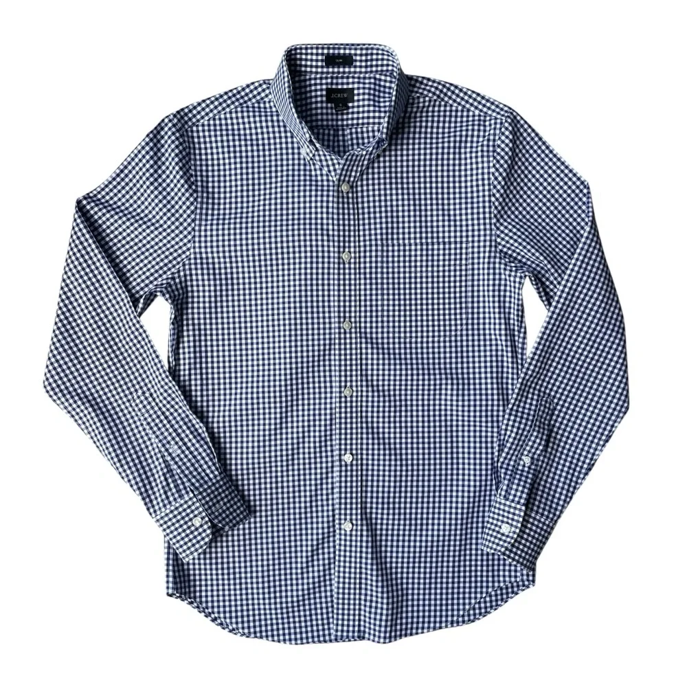 J. Crew Checkered Button-down Shirt Size S Slim Blue and White Gingham